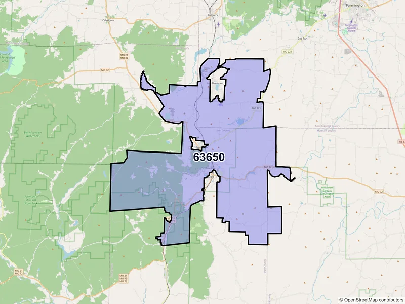 Map of ZIP Code 63650 — Ironton, MO
