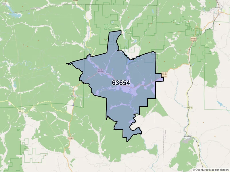 Map of ZIP Code 63654 — Lesterville, MO