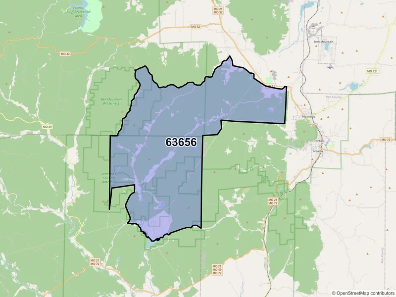 Map of Middle Brook, Missouri and ZIP codes