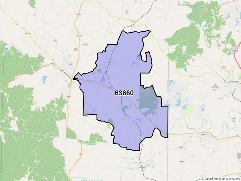 Map of ZIP Code 63660 — Mineral Point, MO