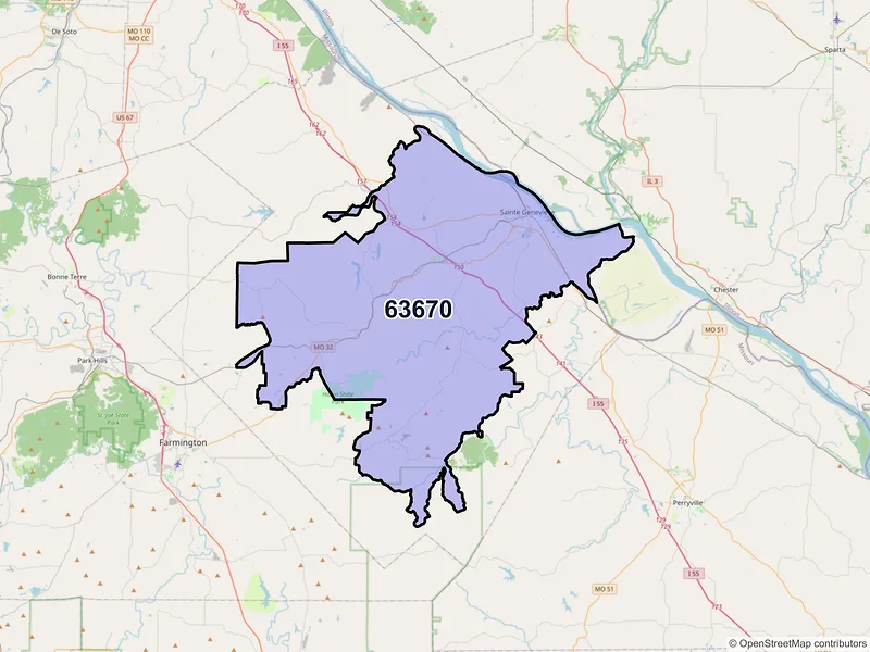 Map of ZIP Code 63670 — Sainte Genevieve, MO