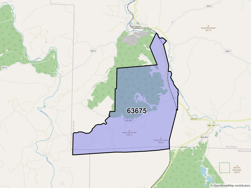 Map of ZIP Code 63675 — Vulcan, MO