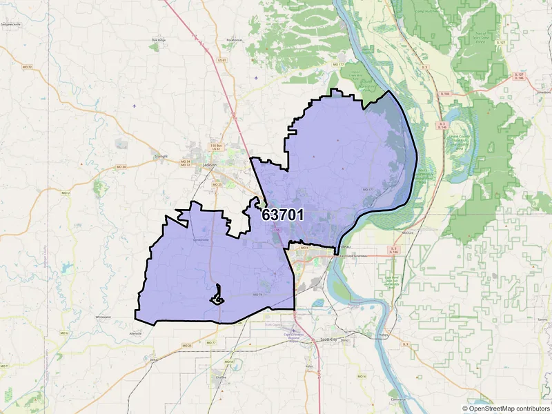 Map of ZIP Code 63701 — Cape Girardeau, MO