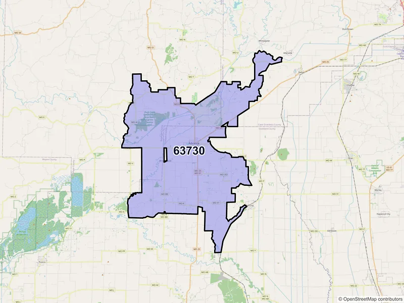 Map of ZIP Code 63730 — Advance, MO