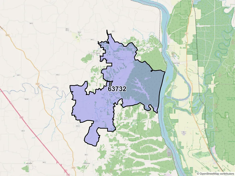 Map of ZIP Code 63732 — Altenburg, MO