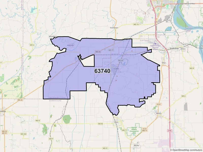 Map of ZIP Code 63740 — Chaffee, MO