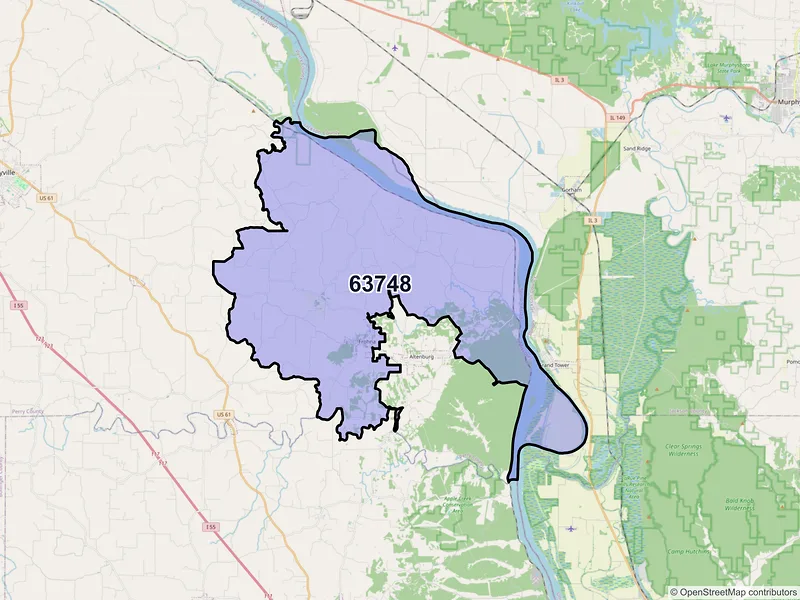Map of ZIP Code 63748 — Frohna, MO