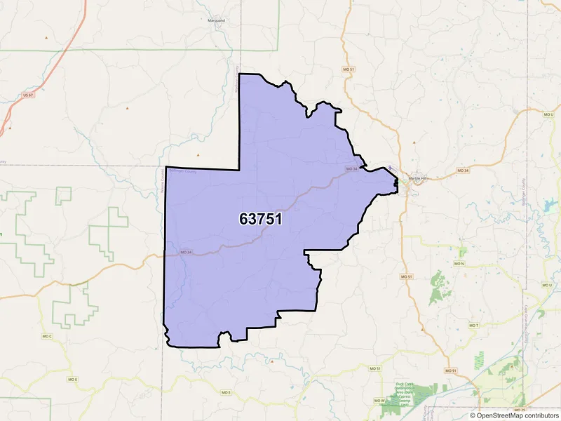 Map of ZIP Code 63751 — Glenallen, MO