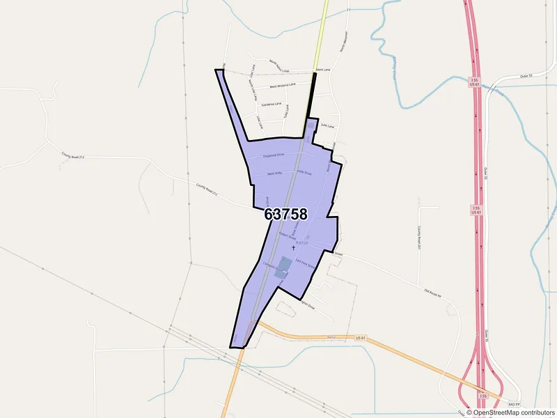 Map of Kelso, Missouri and ZIP codes