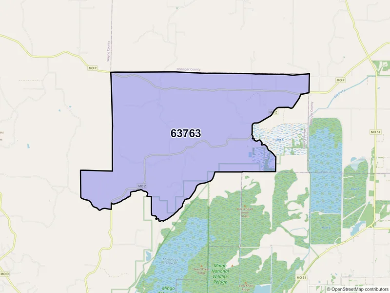 Map of ZIP Code 63763 — Mc Gee, MO