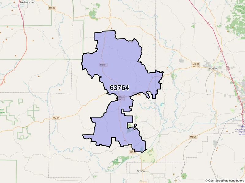 Map of ZIP Code 63764 — Marble Hill, MO