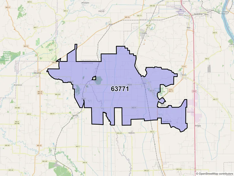 Map of ZIP Code 63771 — Oran, MO