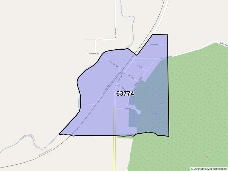 Map of Perkins, Missouri and ZIP codes