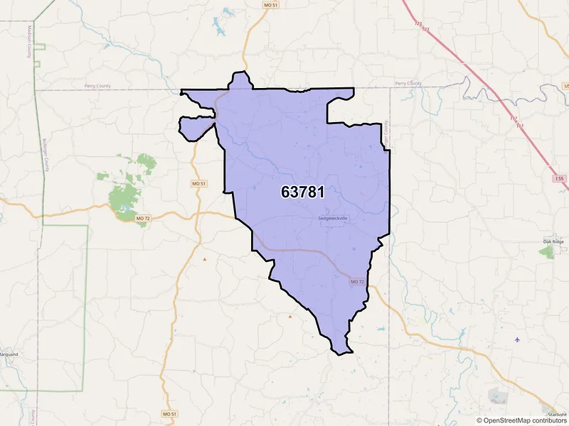 Map of Sedgewickville, Missouri and ZIP codes
