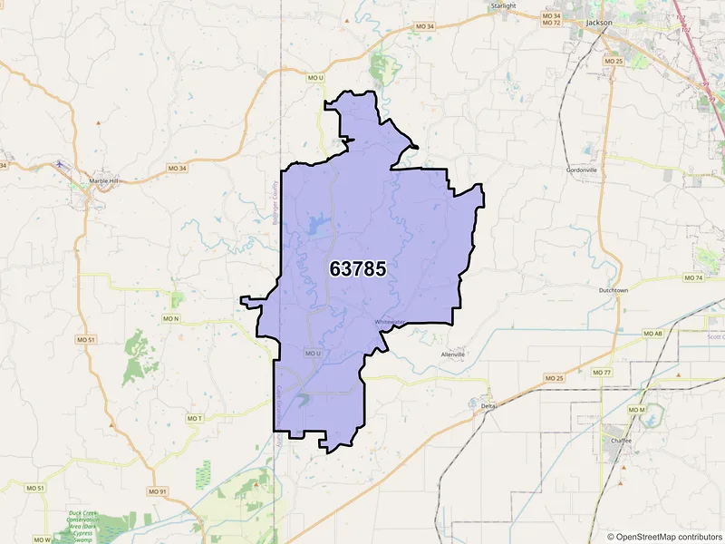 Map of ZIP Code 63785 — Whitewater, MO