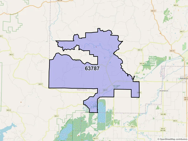Map of Zalma, Missouri and ZIP codes