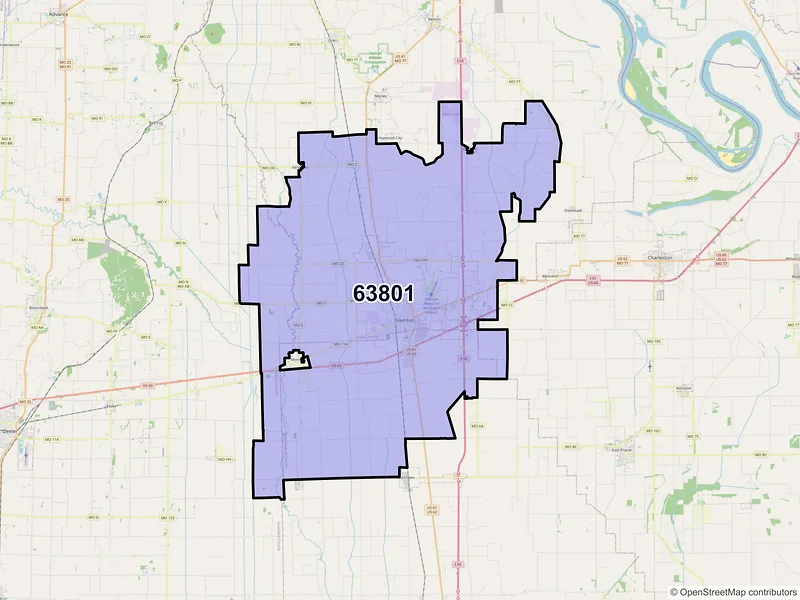 Map of Sikeston, Missouri and ZIP codes