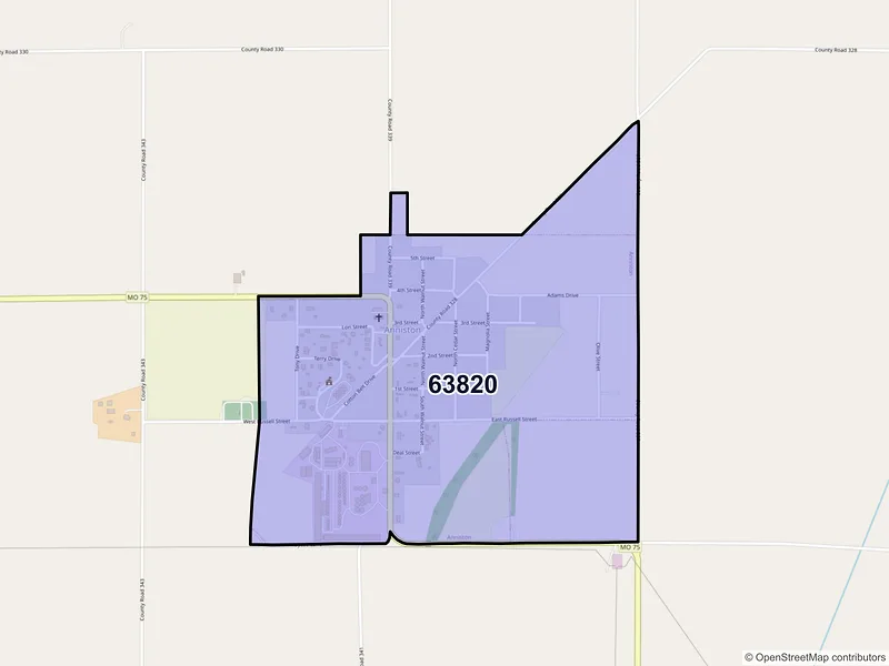 Map of Anniston, Missouri and ZIP codes