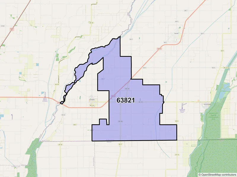 Map of ZIP Code 63821 — Arbyrd, MO