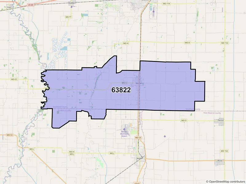 Map of ZIP Code 63822 — Bernie, MO