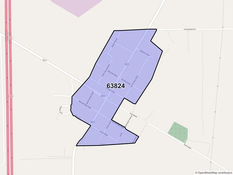 Map of Blodgett, Missouri and ZIP codes