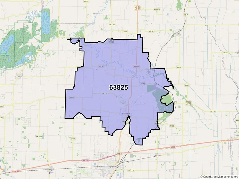 Map of ZIP Code 63825 — Bloomfield, MO