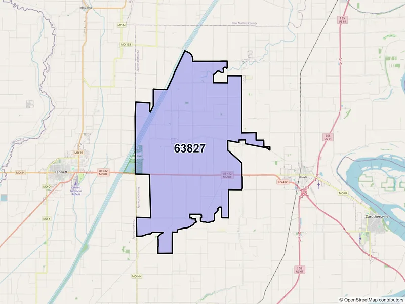 Map of ZIP Code 63827 — Bragg City, MO