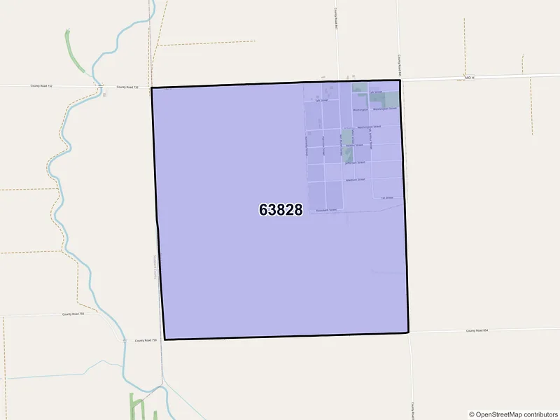 Map of Canalou, Missouri and ZIP codes