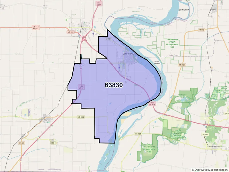 Map of ZIP Code 63830 — Caruthersville, MO