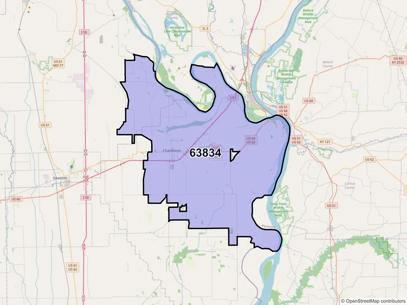 Map of ZIP Code 63834 — Charleston, MO