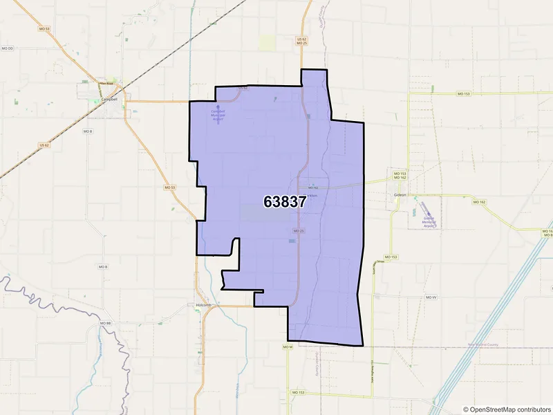 Map of ZIP Code 63837 — Clarkton, MO