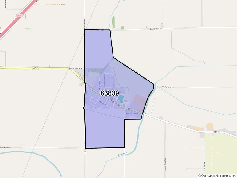 Map of Cooter, Missouri and ZIP codes