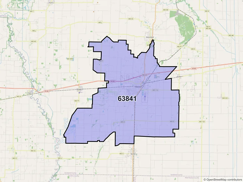 Map of ZIP Code 63841 — Dexter, MO