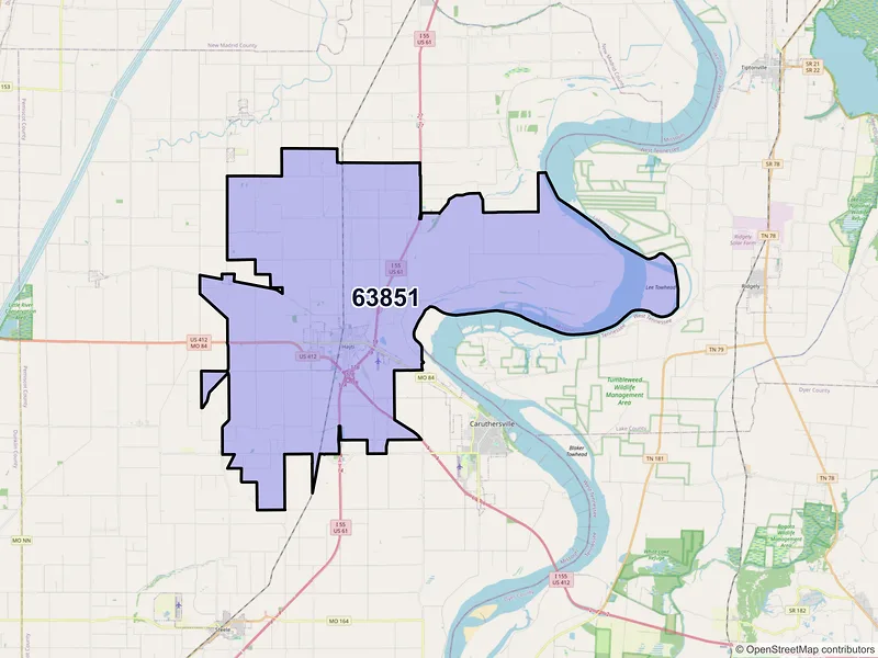 Map of ZIP Code 63851 — Hayti, MO