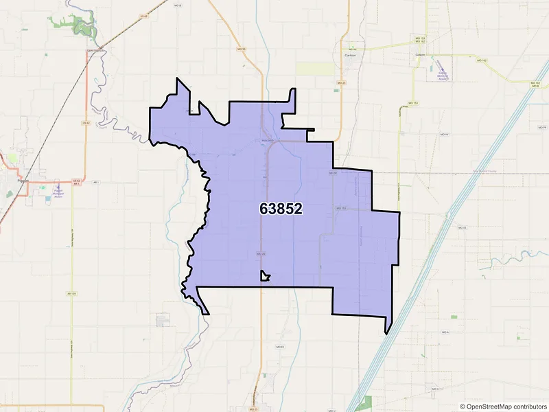 Map of ZIP Code 63852 — Holcomb, MO
