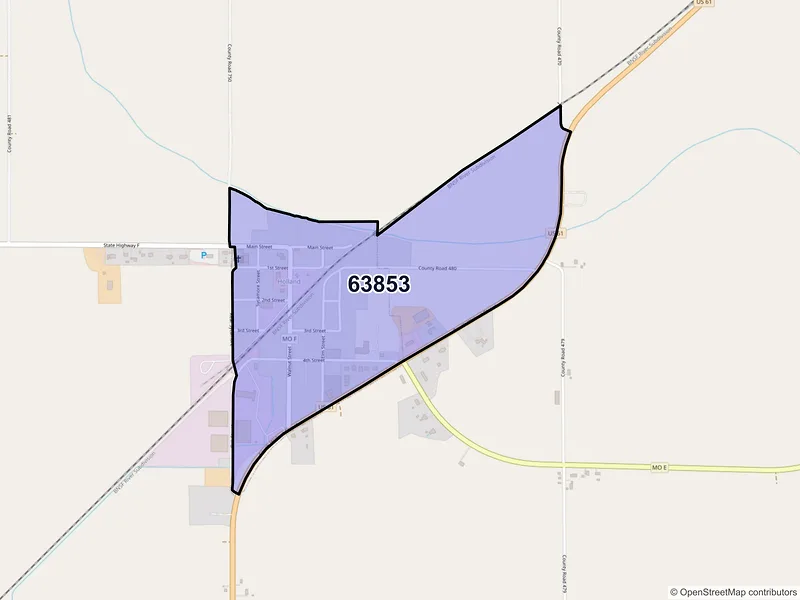 Map of Holland, Missouri and ZIP codes