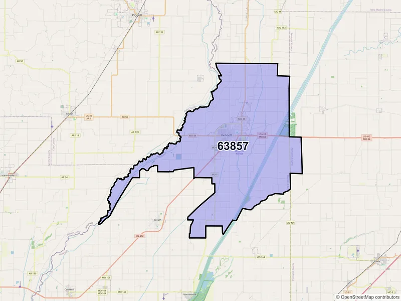 Map of ZIP Code 63857 — Kennett, MO