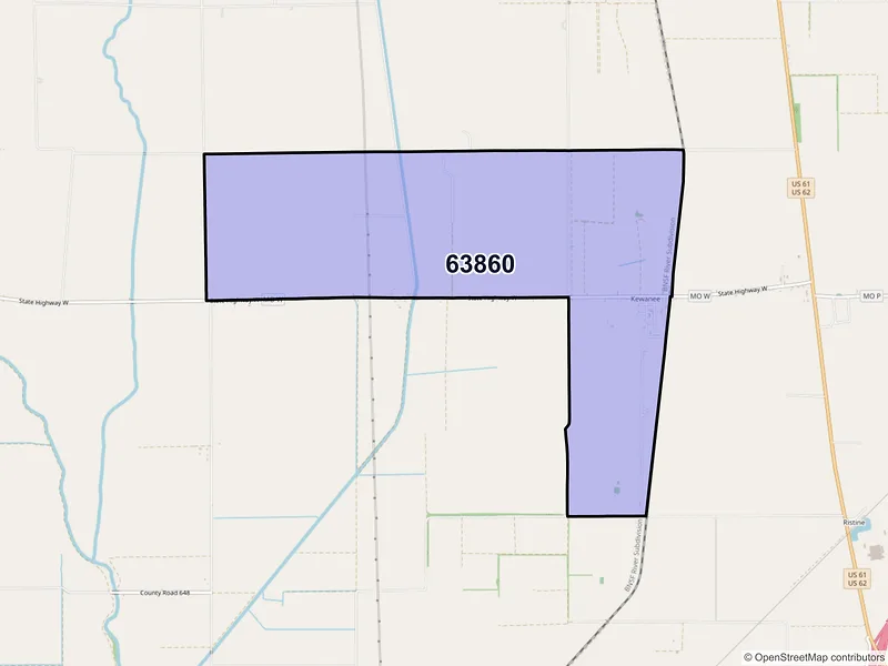 Map of Kewanee, Missouri and ZIP codes