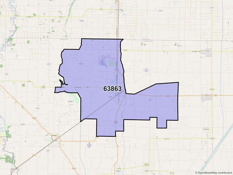Map of ZIP Code 63863 — Malden, MO
