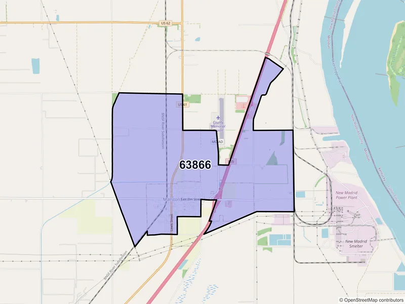 Map of Marston, Missouri and ZIP codes