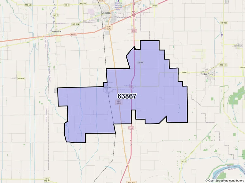 Map of ZIP Code 63867 — Matthews, MO