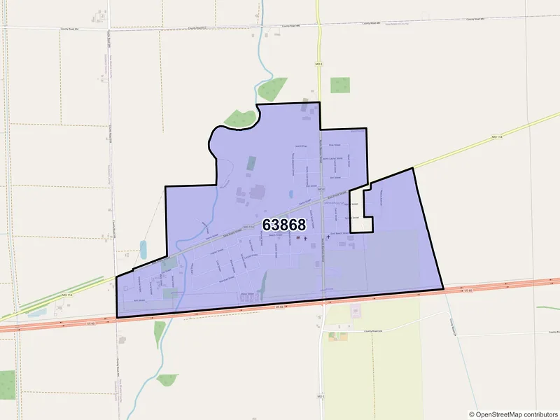 Map of Morehouse, Missouri and ZIP codes