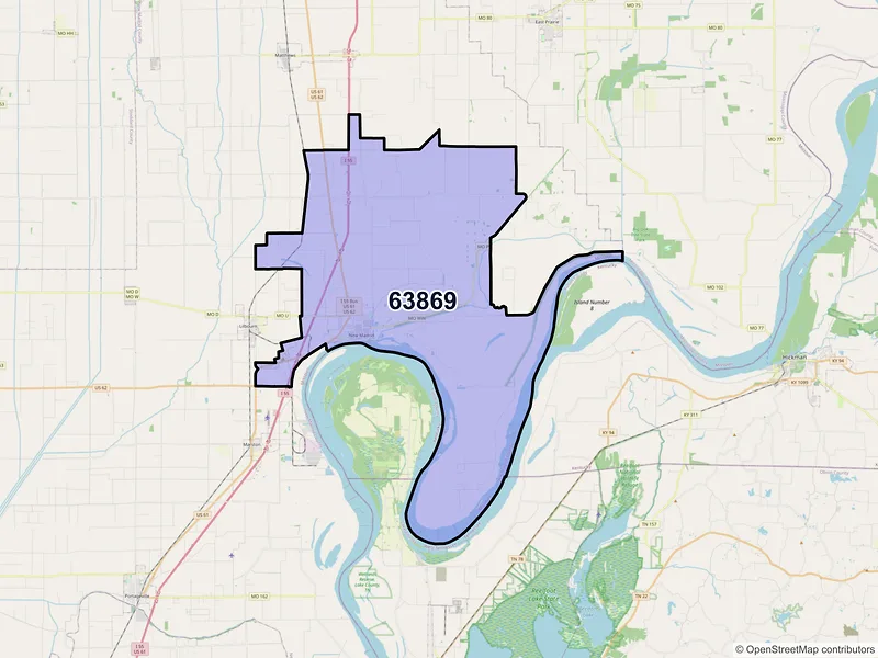 Map of ZIP Code 63869 — New Madrid, MO