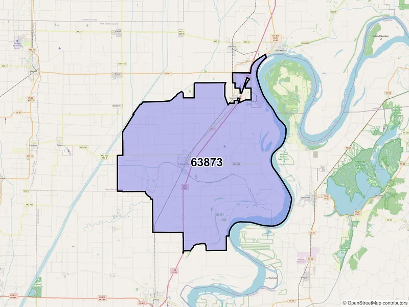 Map of ZIP Code 63873 — Portageville, MO