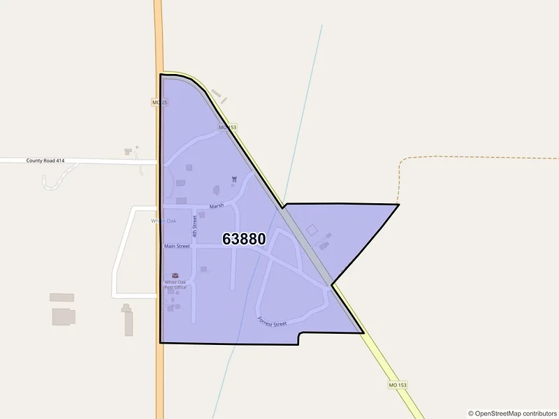 Map of Whiteoak, Missouri and ZIP codes