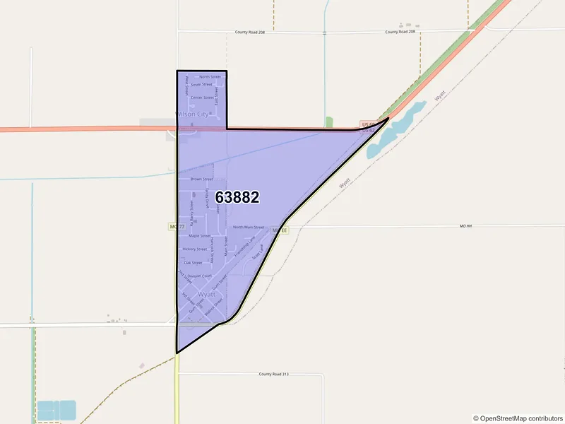 Map of Wyatt, Missouri and ZIP codes