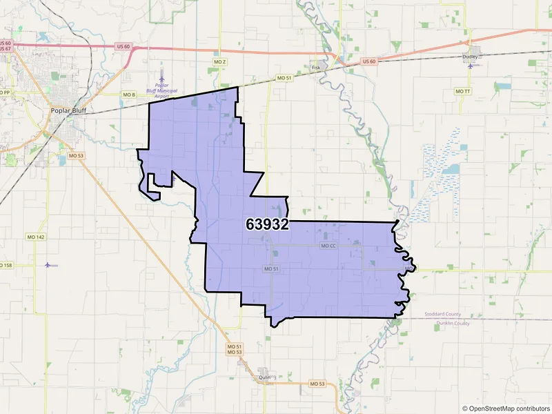 Map of Broseley, Missouri and ZIP codes