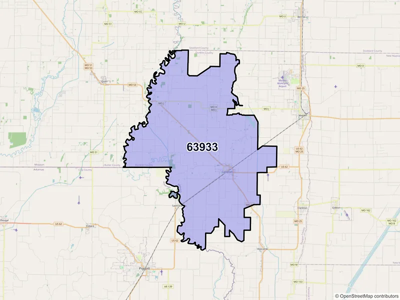 Map of ZIP Code 63933 — Campbell, MO