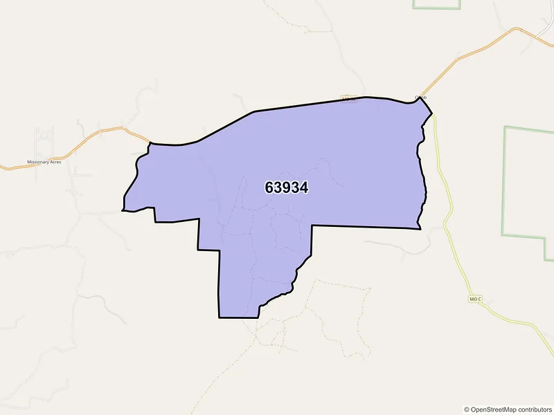 Map of Clubb, Missouri and ZIP codes