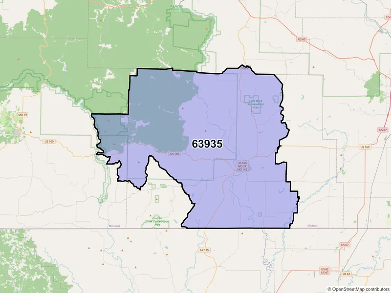 Map of Doniphan, Missouri and ZIP codes